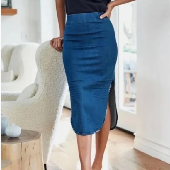 Frank & Eileen Donegal Unforgettable Skirt Blue Denim 0 - Picture 1 of 8